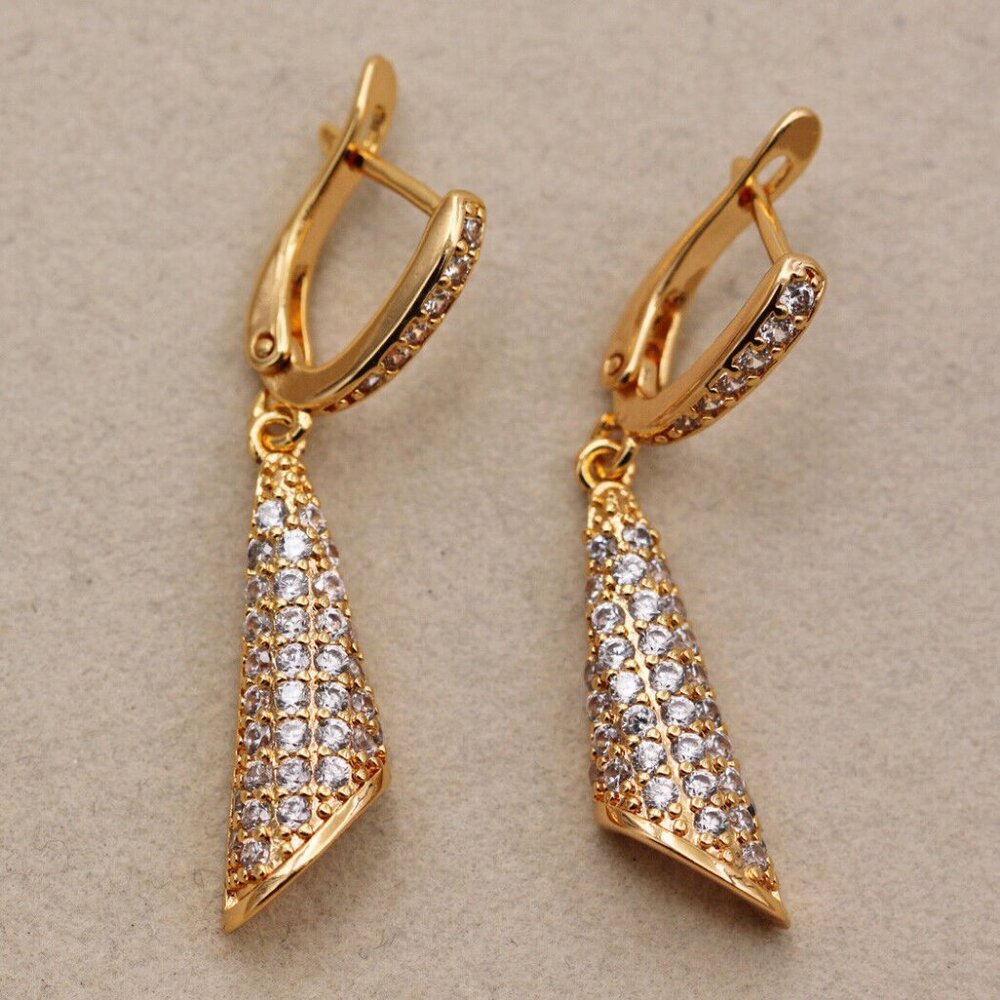 18K Yellow Gold Filled Geometric White Diamond Zircon Dangle Earrings Gorgeous